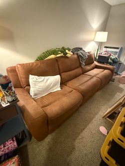 Large Tan Suede Reclining Sofa - ELECTRIC with USB ports