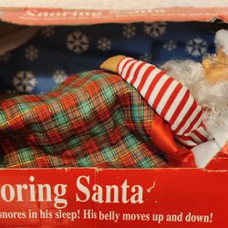 Vintage GEMMY Snoring Santa 1993 , Animated Christmas Sleeping in Bed

