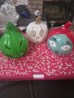 Set of small nightmare before christmas light up pumpkins