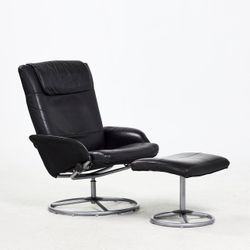 Leather Swivel ARMCHAIR with FOOTSTOOL , IKEA "Malung" leather.