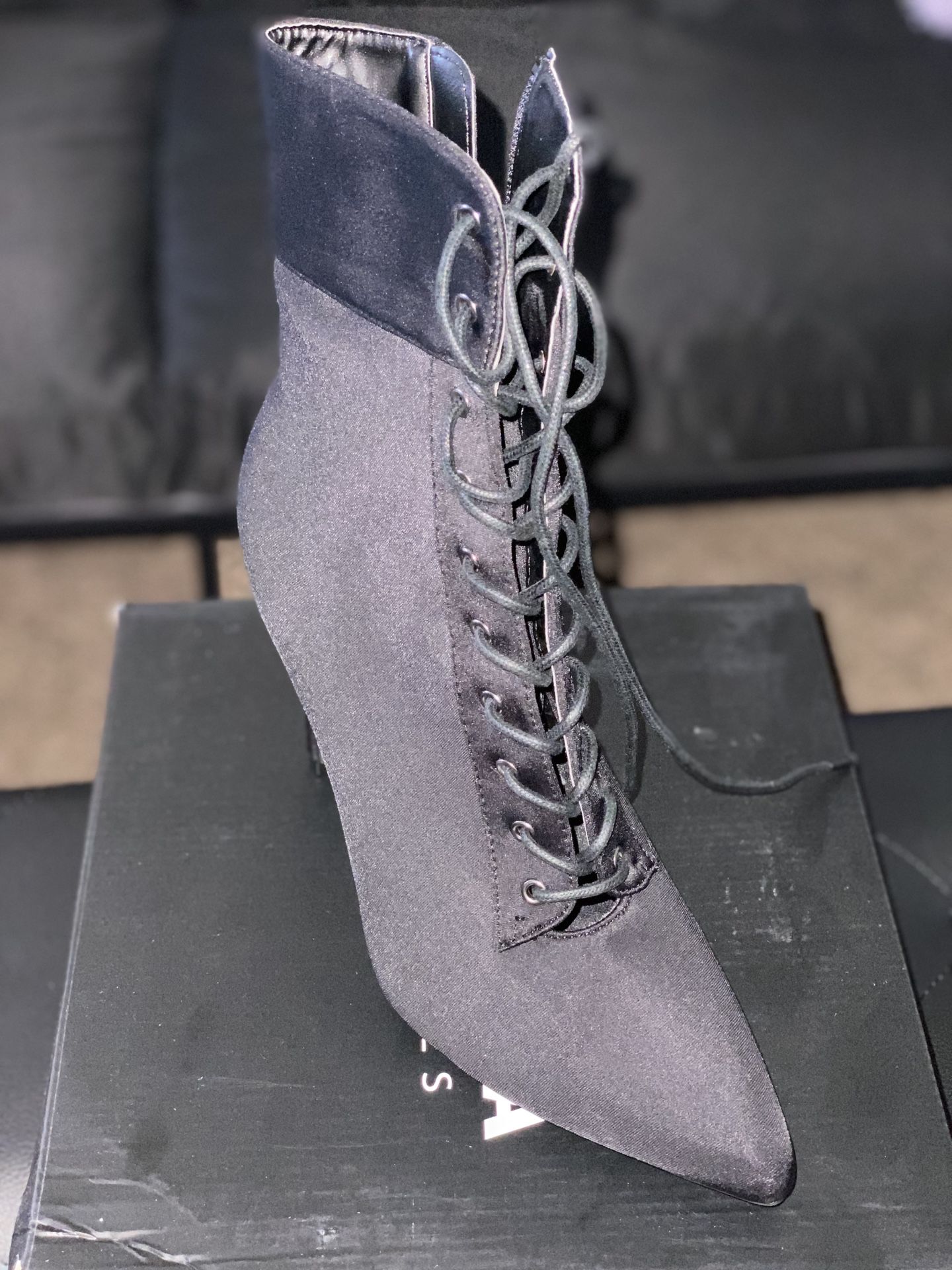 Satin lace up booties