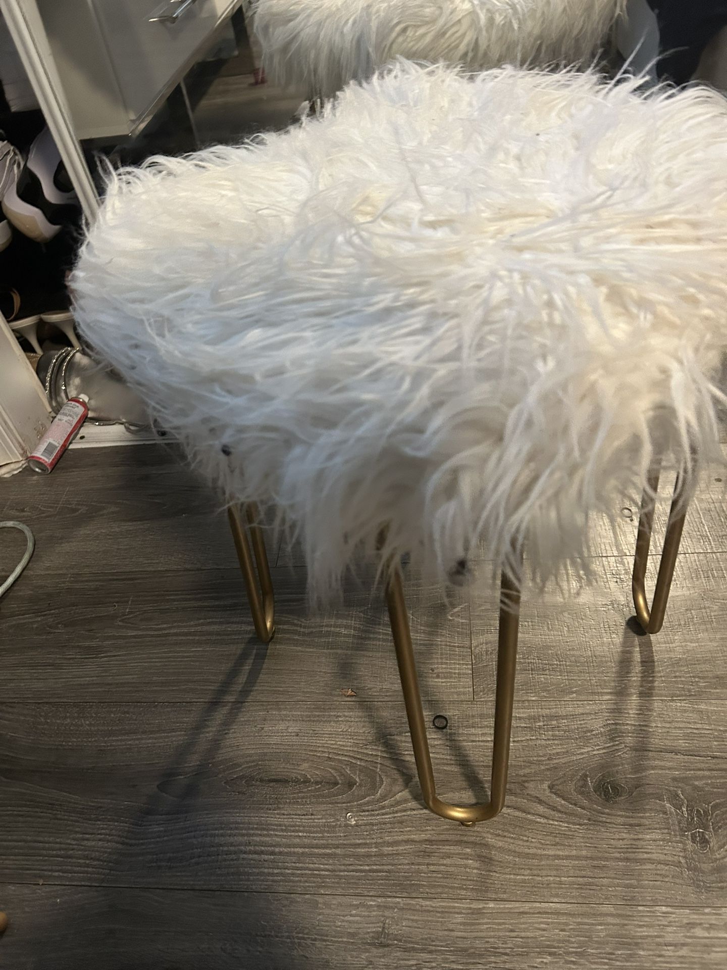 White Fluffy Stool Set of 2