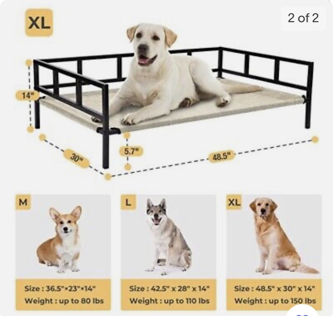 Metal Elevated Dog Bed, Cooling Raised Pet Cot with Chew Proof and Washable Mesh