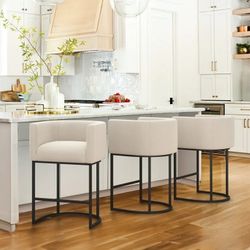 27" H Modern Bar Stools Set of 3 with Back and Arms, for Home Kitchen, Linen Color