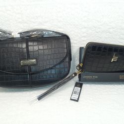 New London Fog Shoulder Bag Astor Croco Purse & Adalia Croco Zip Around Wristlet