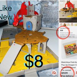 $8 large Matchbox Castle 🏰 Dragon  Fold & go Pop up play set like new