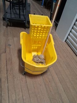 Large commercial floor wash bucket and mop