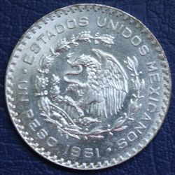 1961  Mexico 1 Peso Morelos Silver Coin