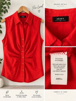 ARAM’S Red Sleeveless Button-Up Blouse – Size Small