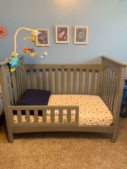 Gray Convertible Crib and Mattress
