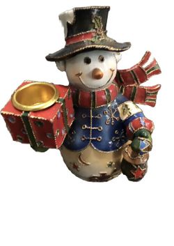 Joelson Industries CERAMIC PORCELAIN CHRISTMAS  Holiday SNOWMAN CANDLE HOLDER