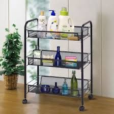 Black/Gray 3 Tier Storage Rack Trolley Cart-Black 