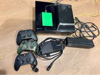 Xbox Console with Kinect, Hard Drive, Cooling fan, controllers, and power cable