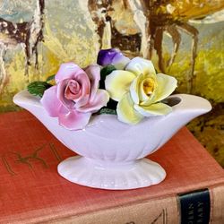 Thorley English Bone China Three Flower Bouquet Staffordshire Pink Yellow Green
