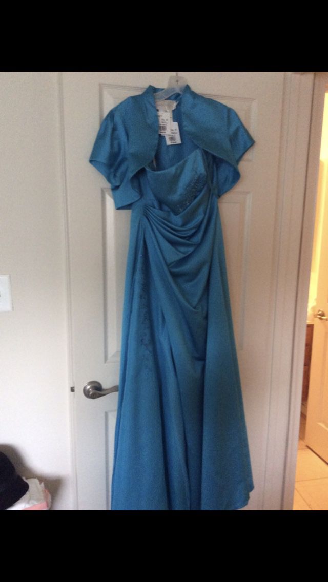 Davids Bridal dress: Malibu blue with bolero jacket. Homecoming prom