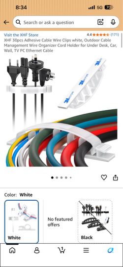 White Adhesive Cable Holder Clips 30-Pack