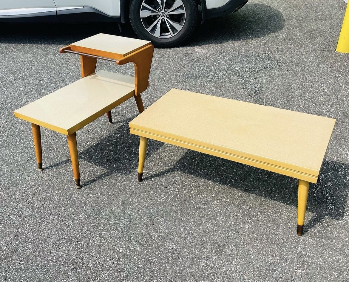 Mid-Century Modern Atomic Blonde Formica 2 Piece Living Room Set