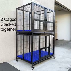 50” Stackable Dog Kennel, Easy Folds Drop Cage With Divier for Dog , Blue Floor Grid