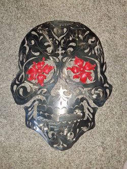 24" Metal Sugar Skull Dia De Muertos Wall Art