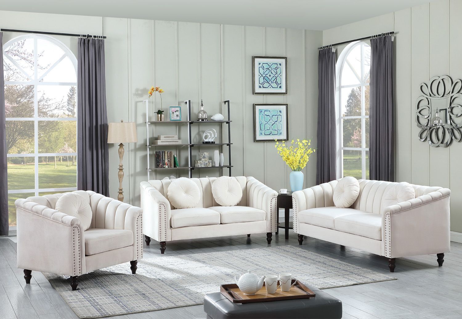 White Microfiber 3-Piece Couch Living Room Sofa Set