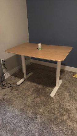 IKEA Standing Desk with Wood Top White Frame
