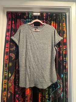 Gray Ribbed Short Sleeve Top XL