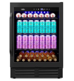 24" Black Beverage Refrigerator Cooler: 24Inch Built-In Under Counter Fridge for Soda, Beer, Drink | 168Cans Large Capacity - Perfect for Kitchen, Bar