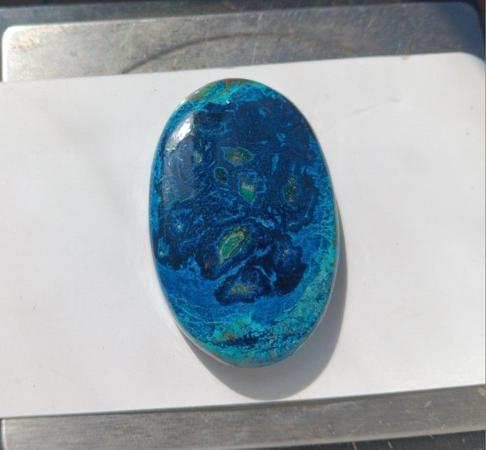 Gorgeous Shattukite Cab, Teal To Dark Blue 94Ct 42x28mm Large Designer Cab
Gorgeous Blue Teal to Dark blue Shattukite Cabochon