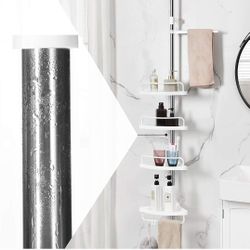 SONGMICS Adjustable Bathroom Corner Shelf, Telescopic Shower Caddy, 95-300 cm, Floor to Ceiling