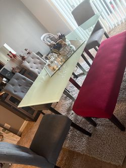 Glass Top Dining Table with Chairs and Bench