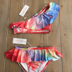NWT Stella Cove Size 4yrs Pink Tie Dye 1 Shoulder Ruffle Bikini Retail $95