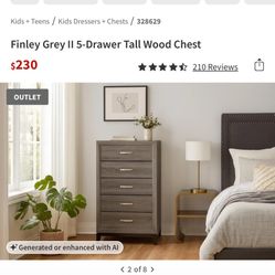 $230 in store now at Living Spaces: Finley Tall Chest of Drawers (5) Grey with silver handles modern