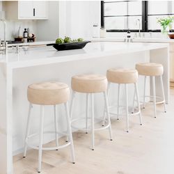 Saddle Stools For Counter, Almond. Set Of 4