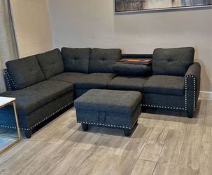 Sectional + Storage Ottoman  — Left or Right Chaise — Delivery Available
