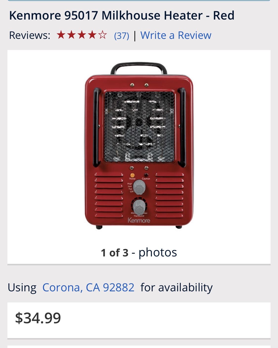Kenmore 95017 Milkhouse Heater for Sale in Los Angeles, CA - OfferUp
