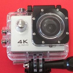 White 4k Sports Action Camera With Attatchments