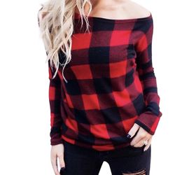 Brand New Off Shoulder Plaid Top Shirt