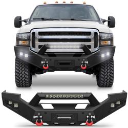 New Front Bumper for 2005-2007 Ford F250/F350/F450 Full Width Offroad Bumper w/Winch Plate, 144W Light Bar, 4x18w Lights, D-rings, License Plate Brack