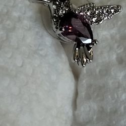 Purple Gem Hummingbird Necklace And Earrings