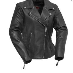 LEATHER MOTORCYCLE JACKET WOMANS SZ.  XXL.  FIRST MFG. CO. 