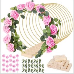 10 Pieces 12 Inch Metal Floral Hoop Table Decoration, Metal Wreath Ring with 10 Place Card Holders, Silver Hoop Rings for Wedding Decorations and