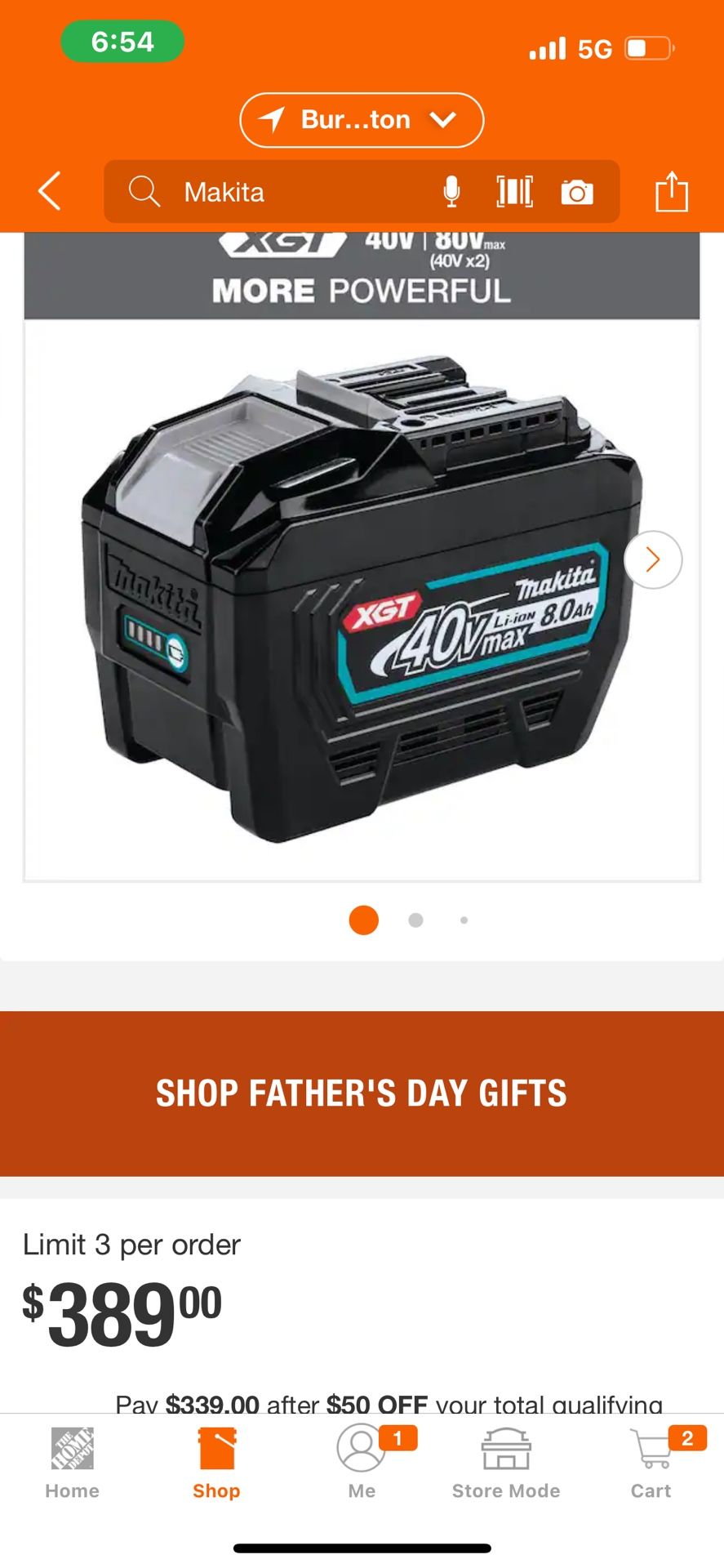 Makita 40 Volt 8.0 Amp/hour Battery