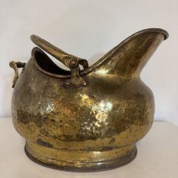 Antique Brass Coal Shuttle / Fireplace Log Holder