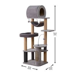 Catry Cascade Cat Tree, With 5 Levels and Condo, Gray
