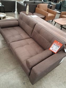STUNNING TOP GRAIN MIDCENTURY MODERN TAUPE SOFA