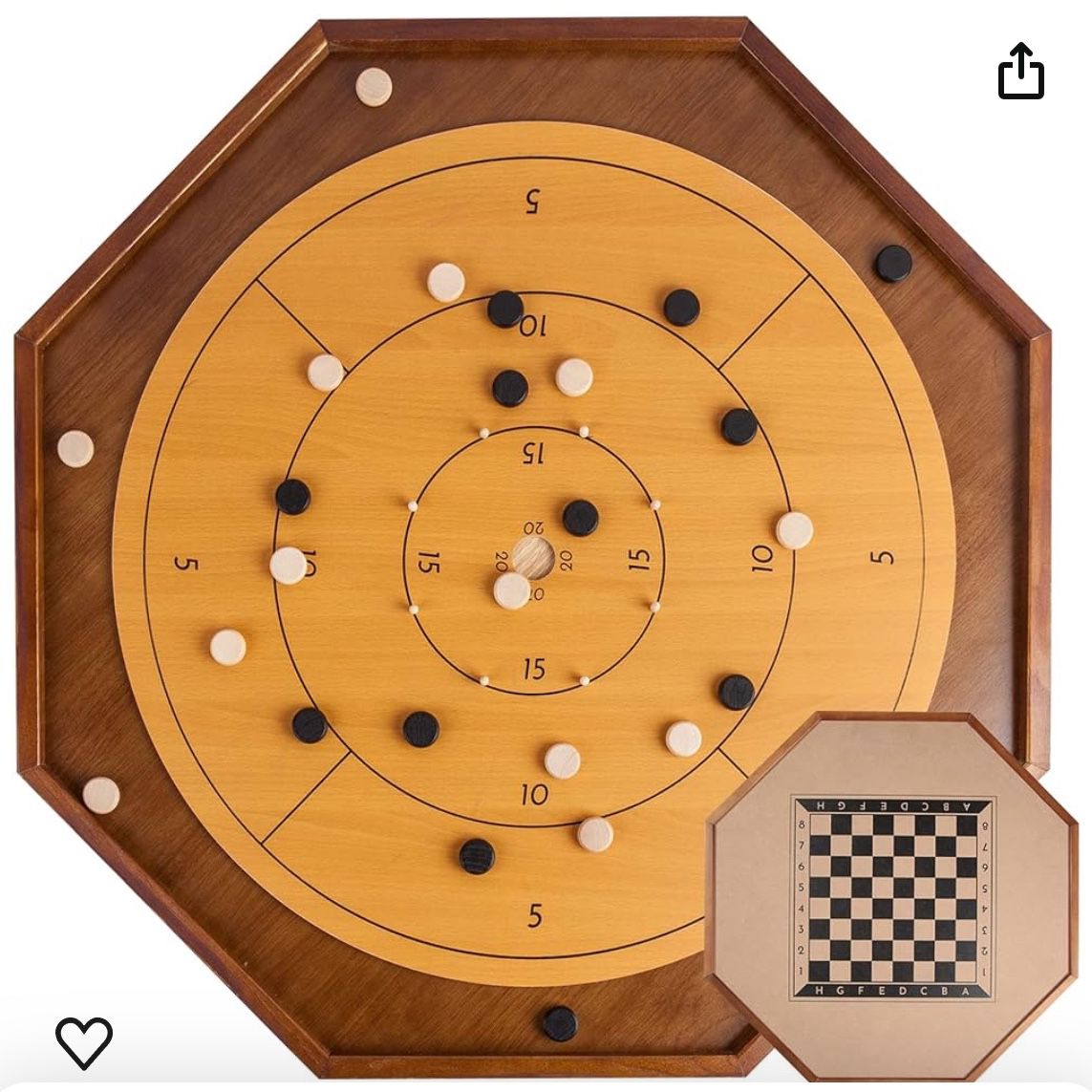Tournament Crokinole and Checkers, 30-Inch Official Crokinole Board Game with 26" Playing Surface, Canadian Heritage Tabletop Game for Two Players, De
