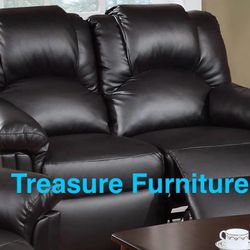 New Black Leather Recliner Loveseat (Finance and Delivery)