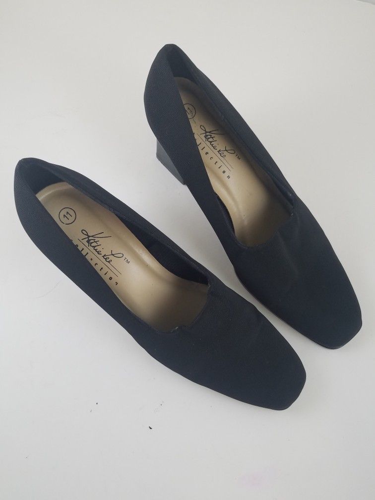 Women's Shoes Heels Kathie Lee Collection Black 2.75" Block Size 11 Excellent 