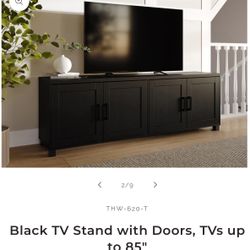 [Worth $500!] CorLiving Premium Luxury Black TV (Stand with Doors, TVs up to 85" (Pickup In Upland Today Only $200) 