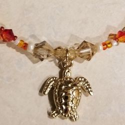 Swarovski Crystal Homemade Ankle Bracelet with Sea Turtle Charm